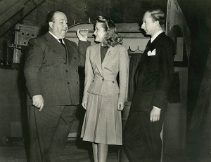Lloyd on the set of "Saboteur" with Alfred Hitchcock and co-star Priscella Lane.
