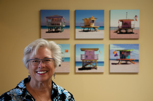 Twinkle Smith and her series of lifeguard shacks that decorate the office of Sadie's Global Travel.