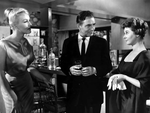 Julie Newmar (L) and James Mason, with Susan Hayward in Marriage-Go-Round. (Photo courtesy 20th Century Fox)
