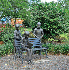 Statue depicting characters from the book and film, 'To Kill a Mockingbird."
