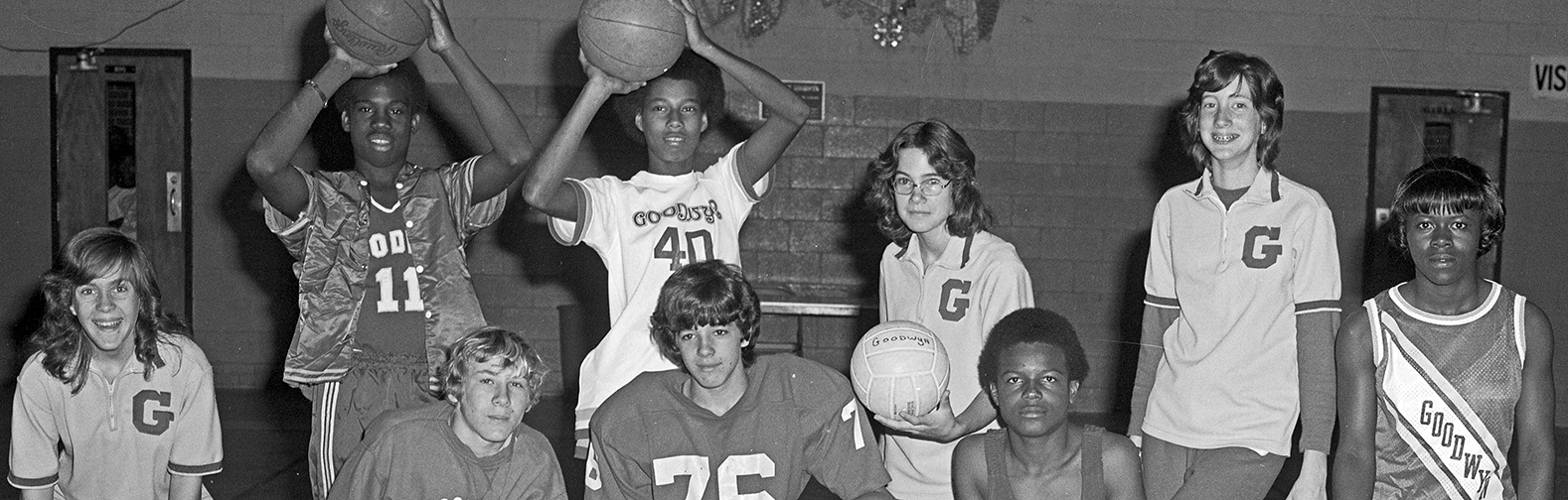October 24, 1974. Athletes, Goodwyn Jr. High, 209 Perry Hill Rd., Montgomery, AL. Photo by John E. Scott.