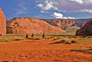 Visitors enjoy horseback tours through Monument Valley. 