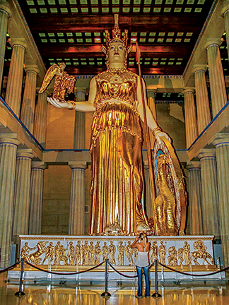 The statue of Athena, goddess of wisdom and prudent warfare, is 42 feet tall.