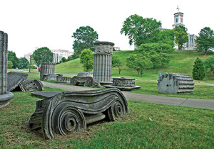 Fragments of pillars lie near the Tennessee State Capitol, giving visitors the feel as if they are wandering among Greek ruins.