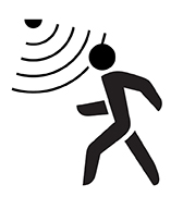 54919344 - walking man symbol with motion sensor waves signal.