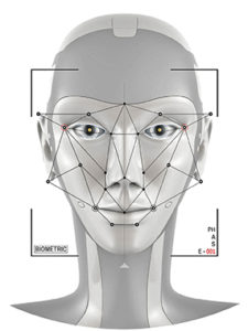 53106406 - biometric verification. concept of face identification. robot head recognition.